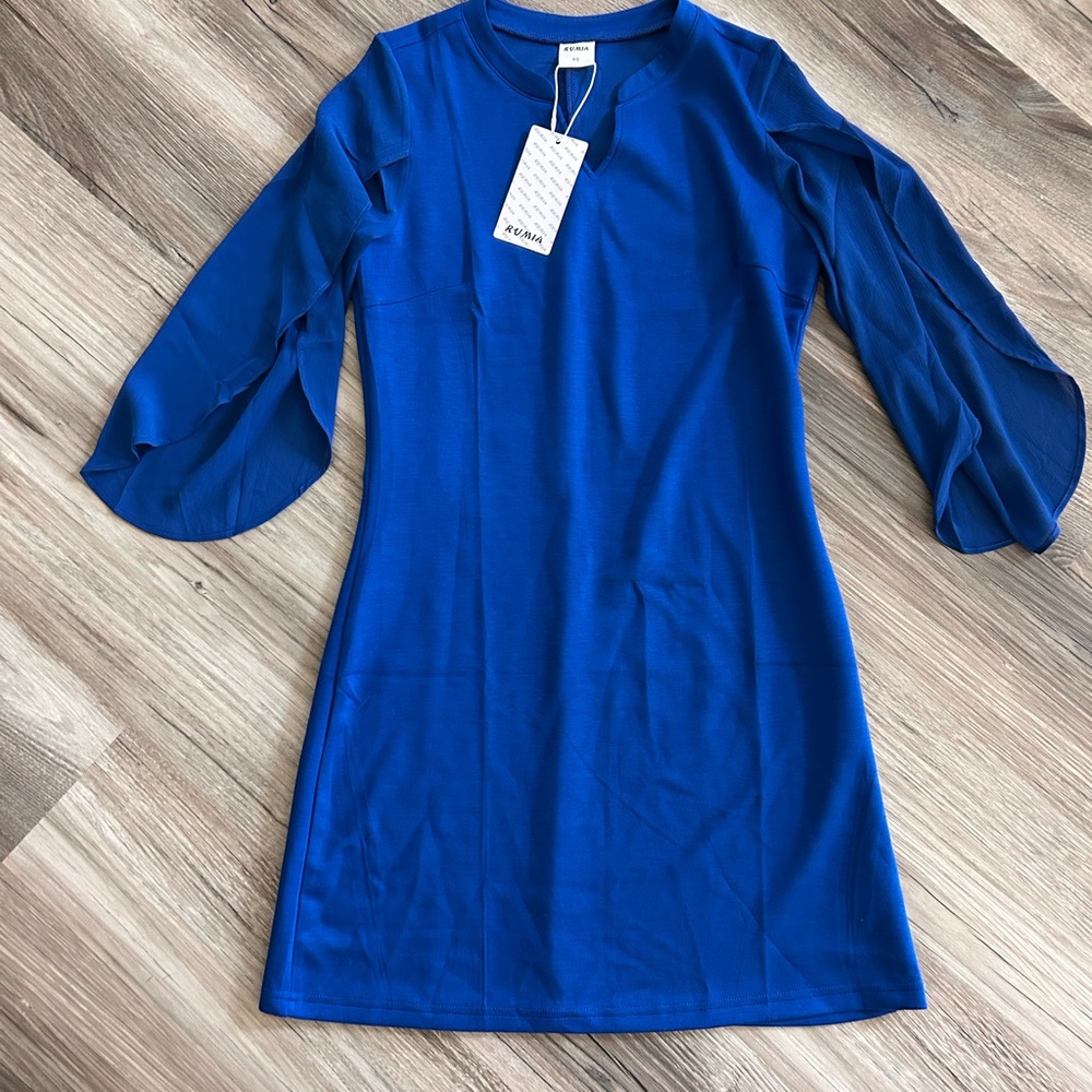 NWT Royal Blue Elegant Chiffon Sleeve Dress